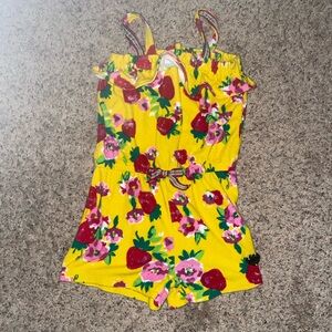 Juicy Couture Girl 6 Romper Terry Yellow Floral Straps Elastic Waist Shoulders
